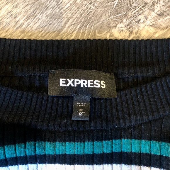 Express Fitted Ribbed Crew Neck Sweater, Size M, Color Black and Green - Picture 4 of 5